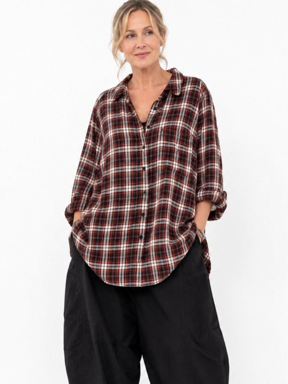 LANE BRYANT Soft Flannel Shirt Tunic Plaid size 22/24 Cotton/Viscose Relaxed